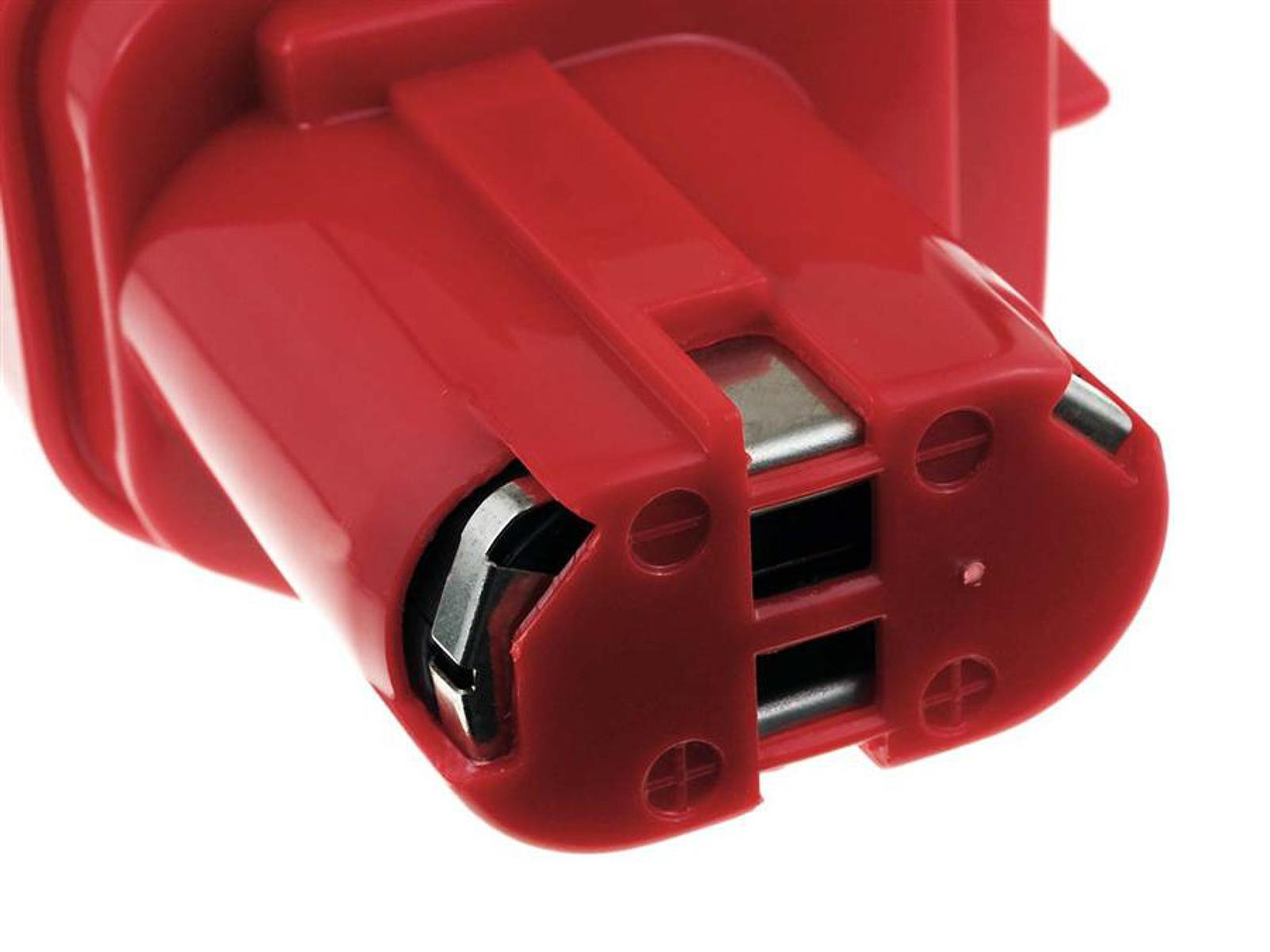 Conector de batería rojo para una herramienta eléctrica.