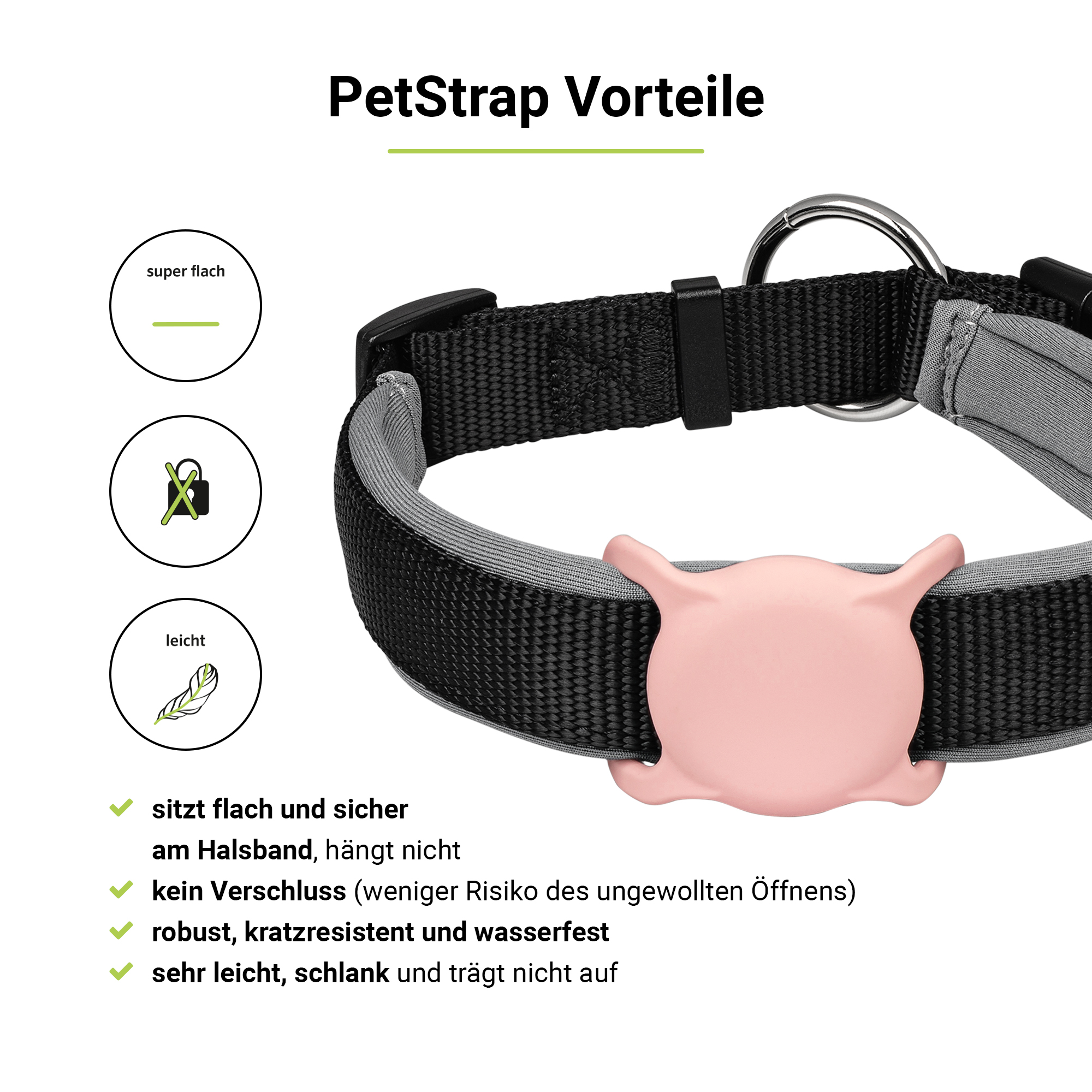 als Apple Halterung Halsband Befestigung AirTag Pink PetStrap von 2x ARTWIZZ GPS-Tracker