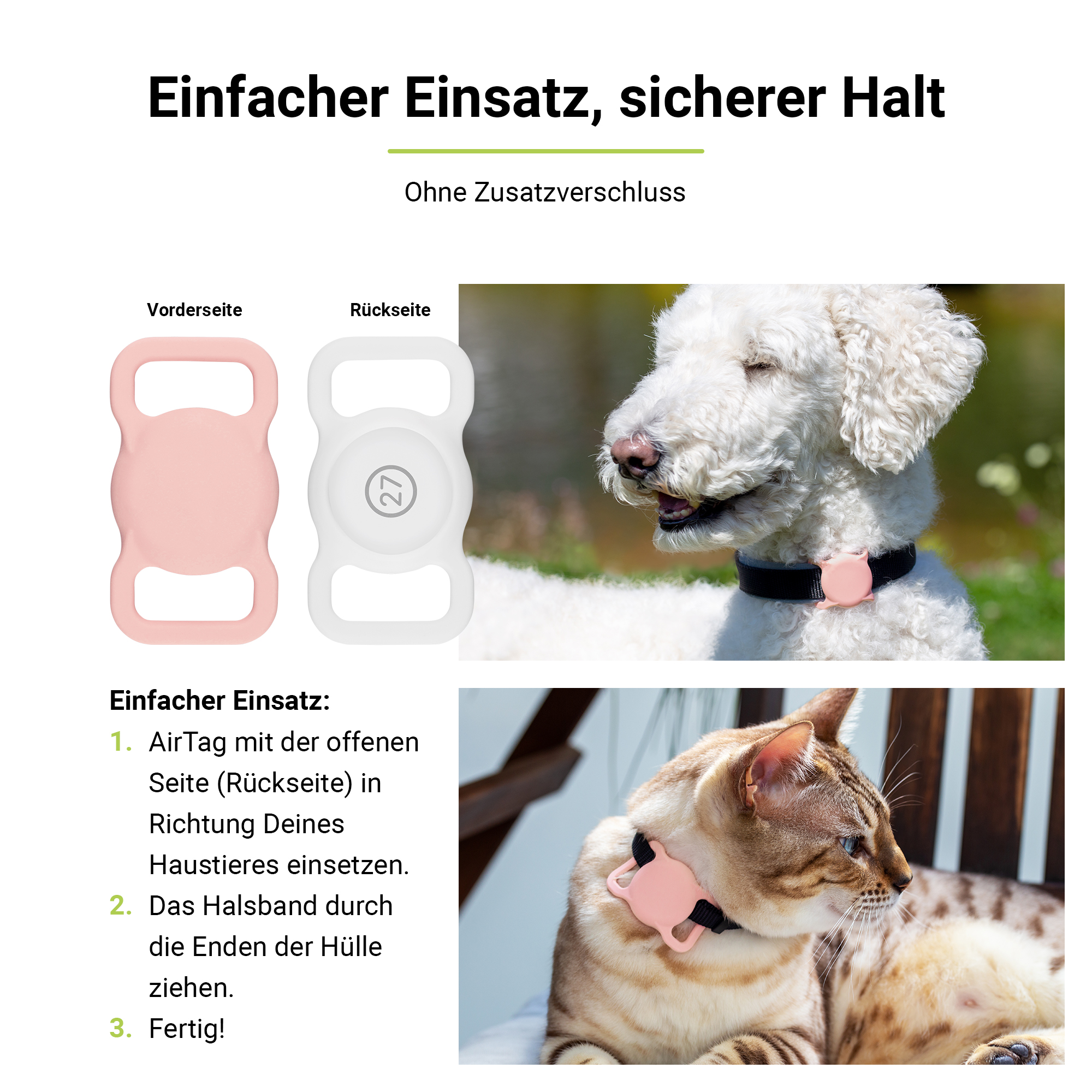 ARTWIZZ PetStrap Befestigung von Pink als GPS-Tracker AirTag / Halsband Apple Weiß Halterung