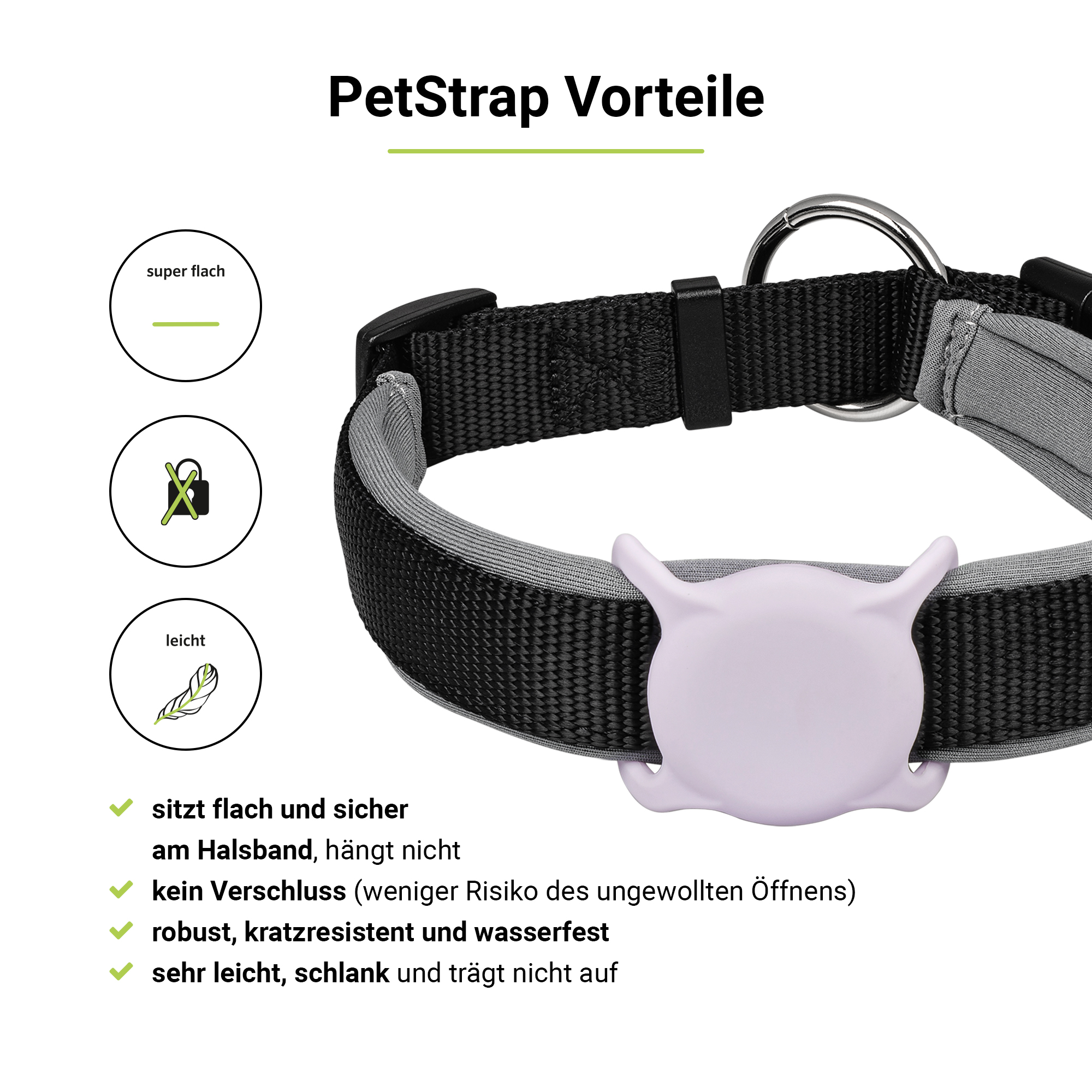 ARTWIZZ PetStrap Lila von GPS-Tracker Befestigung Apple Halsband Halterung 2x AirTag als