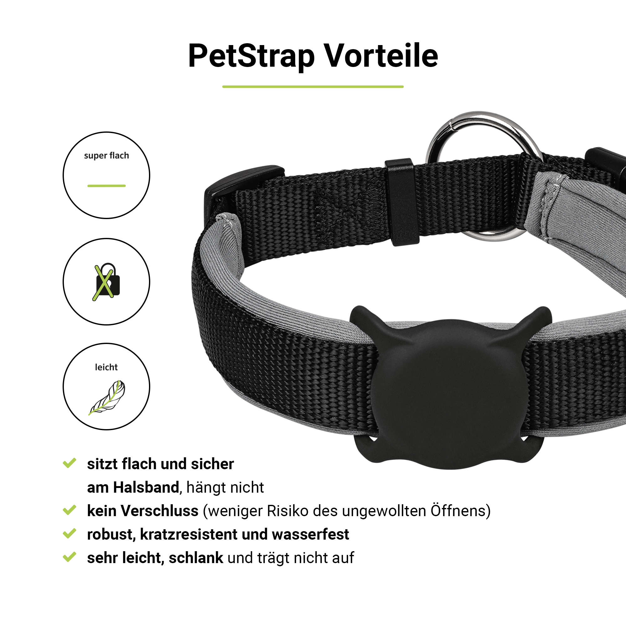 ARTWIZZ 2x AirTag von GPS-Tracker Befestigung Halterung PetStrap als Apple Halsband Schwarz