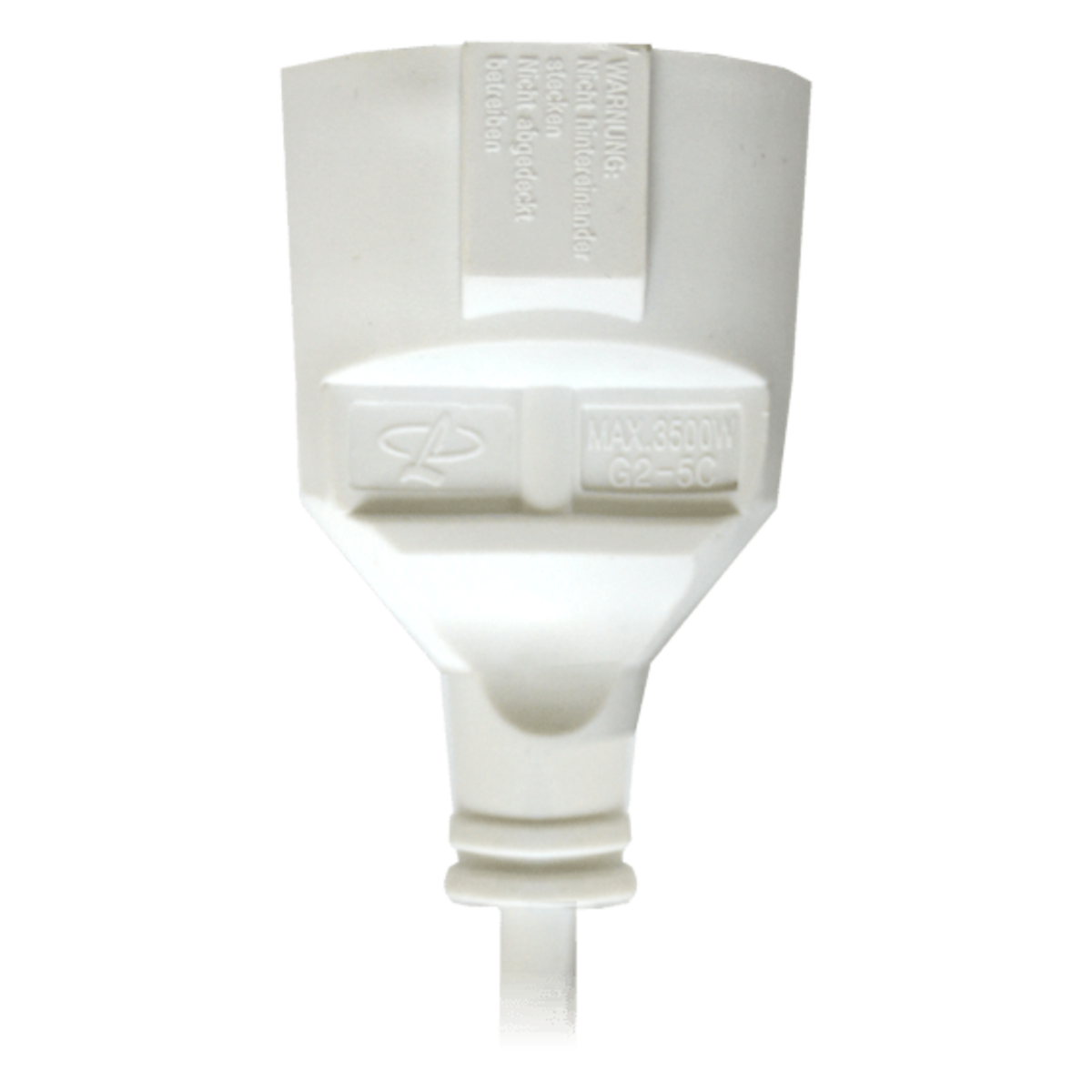 Biały lejek na czarnym tle. Zawiera tekst MAX 3500W i inne ostrzeżenia.