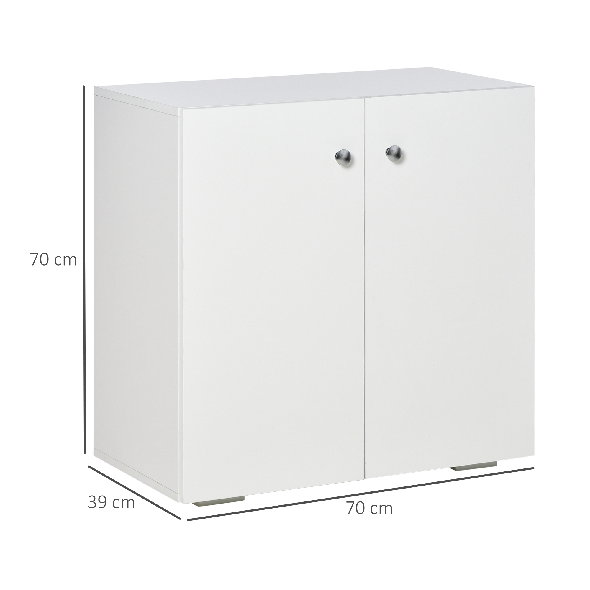 Gabinete blanco con dos puertas y tiradores plateados, 70x39x70 cm.