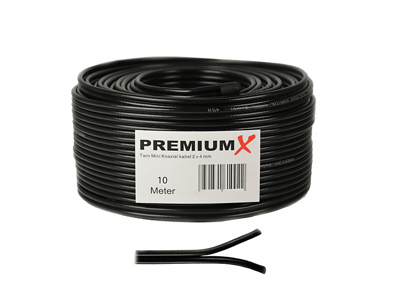 PREMIUMX 10m Sat Koaxial Kabel 90dB Twin Mini 2 x 4mm Schwarz Antennenkabel 2-fach geschirmt Antennenkabel