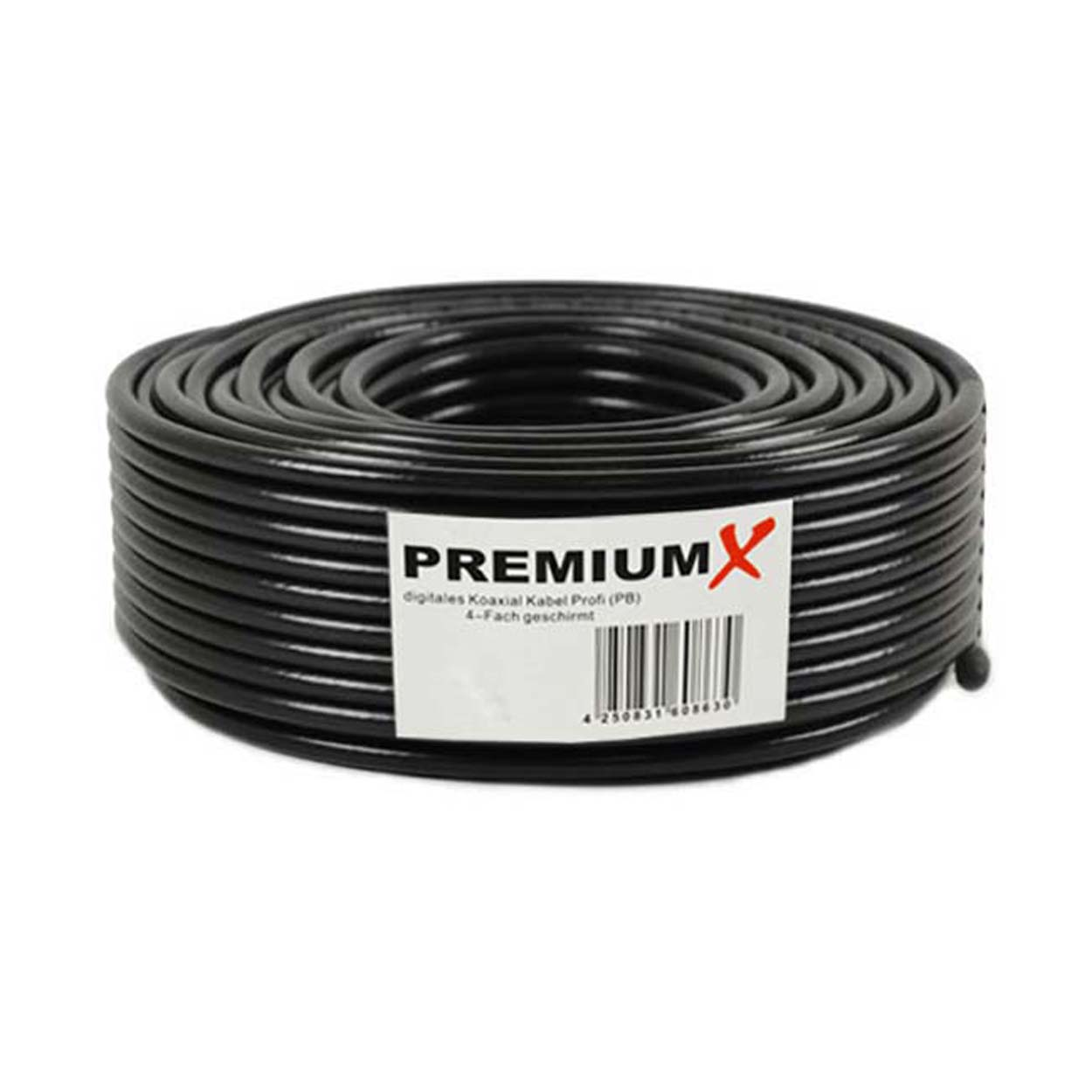 PREMIUMX 25m Koaxialkabel 4-fach CCS 135dB SAT schwarz BASIC Kabel Antennenkabel
