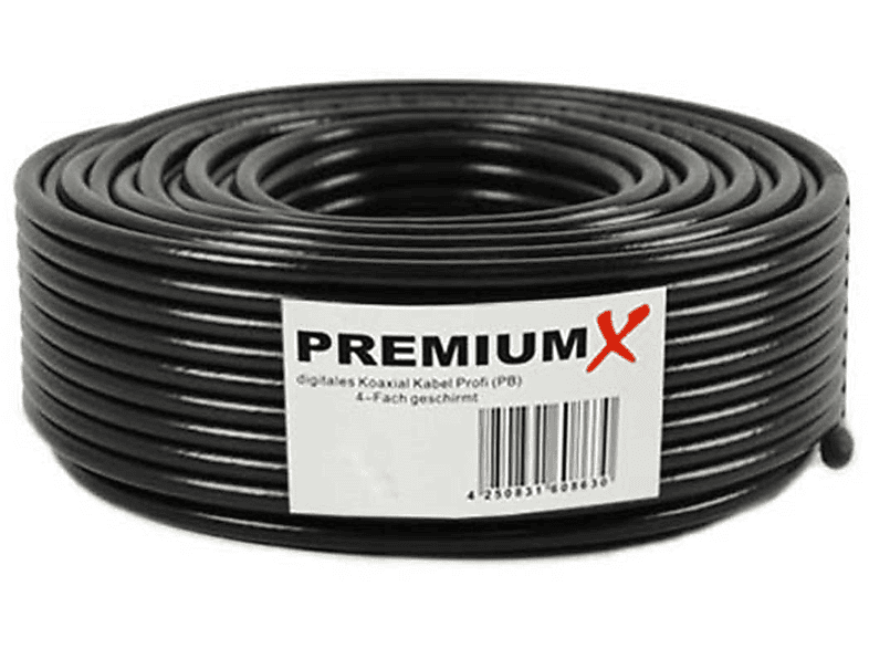 PREMIUMX 25m BASIC Koaxialkabel schwarz 135dB 4-fach CCS SAT Kabel Antennenkabel