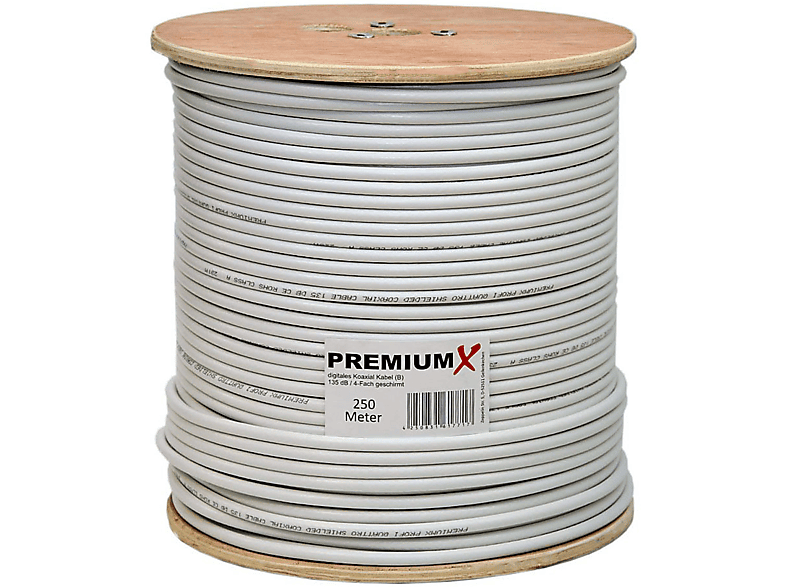 PREMIUMX 250m BASIC Koaxialkabel 135dB 4-fach CCS SAT Kabel Antennenkabel Antennenkabel