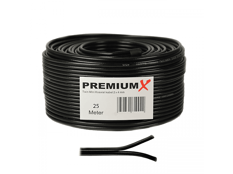 PREMIUMX 25m Sat Koaxial Kabel 90dB Twin Mini 2 x 4mm Schwarz Antennenkabel 2-fach geschirmt Antennenkabel