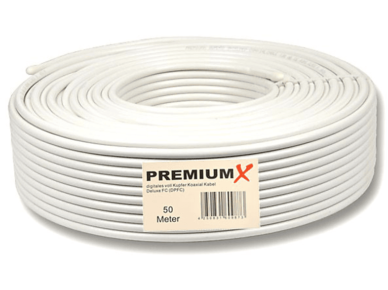 PREMIUMX 50m BASIC PRO Gold-Line Koaxial Kabel 135dB 5-Fach geschirmt SAT Antennenkabel Antennenkabel