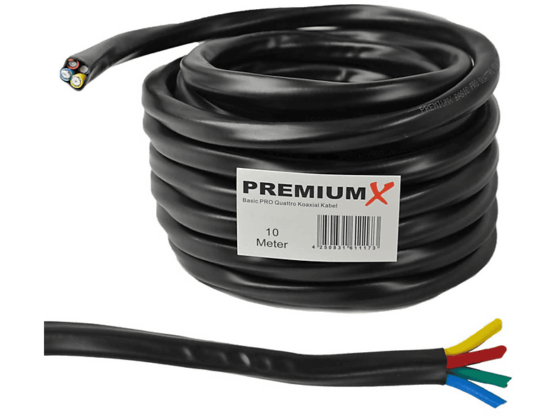 PREMIUMX 10m Basic PRO Quattro Koaxial SAT Kabel 90dB 2-Fach Schwarz Antennenkabel