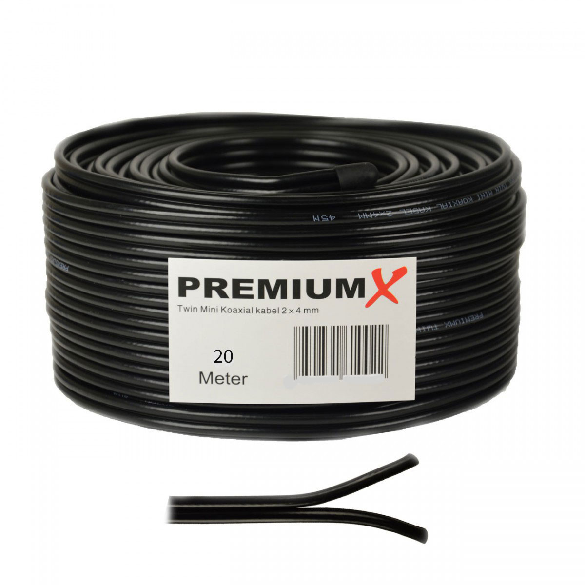 2-fach PREMIUMX Koaxial x Kabel geschirmt Mini 2 20m Antennenkabel Schwarz Twin Sat 90dB Antennenkabel 4mm