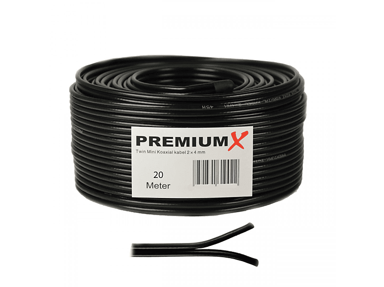 PREMIUMX 20m Sat Koaxial Kabel 90dB Twin Mini 2 x 4mm Schwarz Antennenkabel 2-fach geschirmt Antennenkabel