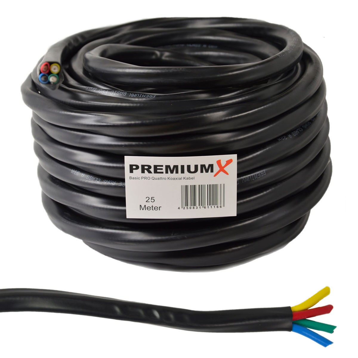 PREMIUMX 25m Basic Quattro 2-Fach Antennenkabel Kabel Schwarz SAT PRO Koaxial 90dB