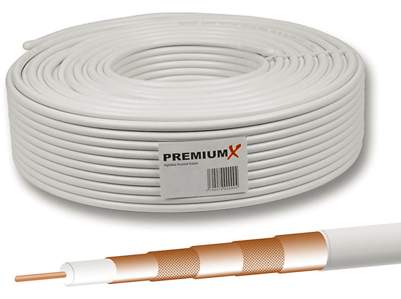 PREMIUMX Deluxe PRO Vollkupfer Antennenkabel Antennenkabel Kupfer geschirmt Koaxial Kabel 50 SAT 135dB CU Meter 5-Fach