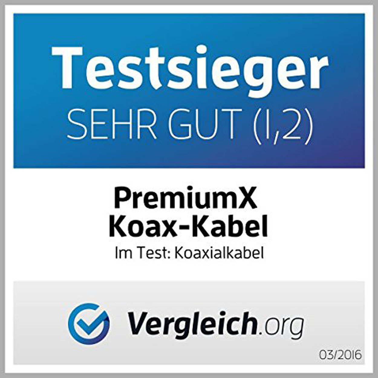 Weiße und blaue Produktverpackung mit der Aufschrift 'Testsieger' und 'Sehr Gut', mit Produktdetails.