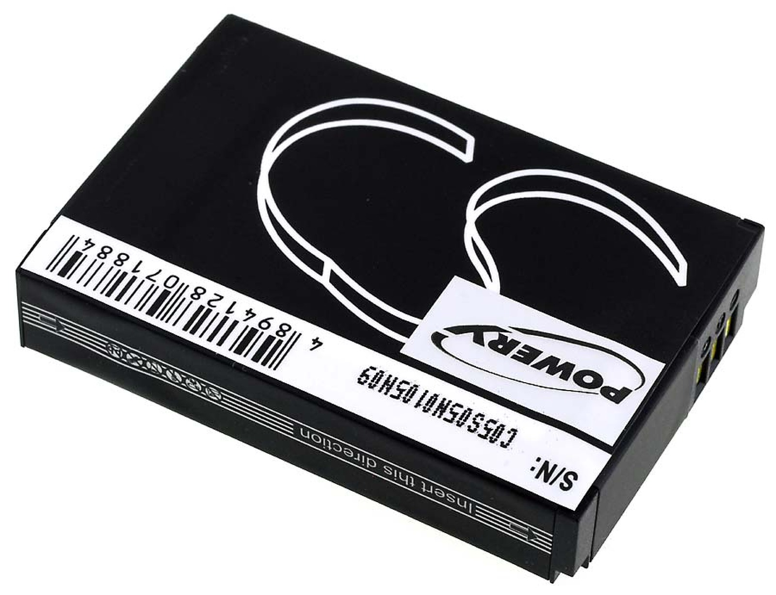 Batería negra rectangular con texto blanco y código de barras. La parte superior dice 'POWER', 'S/N: C05505N0105N09'.