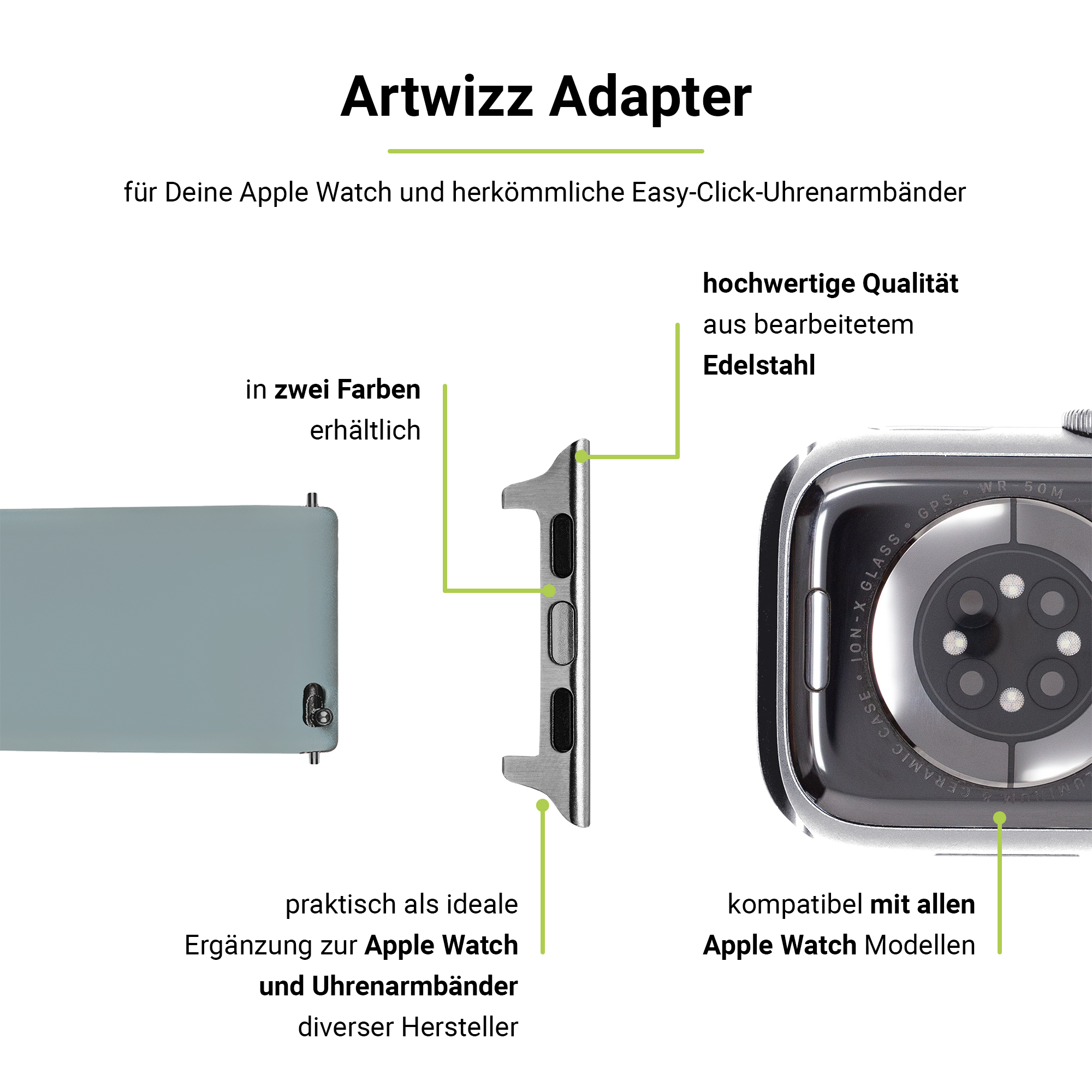 42mm, / 44mm der Apple Silber Adapter, Apple, Modelle 45mm Größen Watch Adapter, WatchBand ARTWIZZ /
