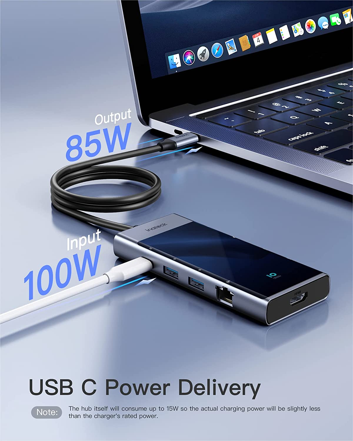 USB C Geschwindigkeit, cm INATECK Hub, 10 3.2 Hub 2 Anschlüssen, mit grau Kabel, Gen USB 50