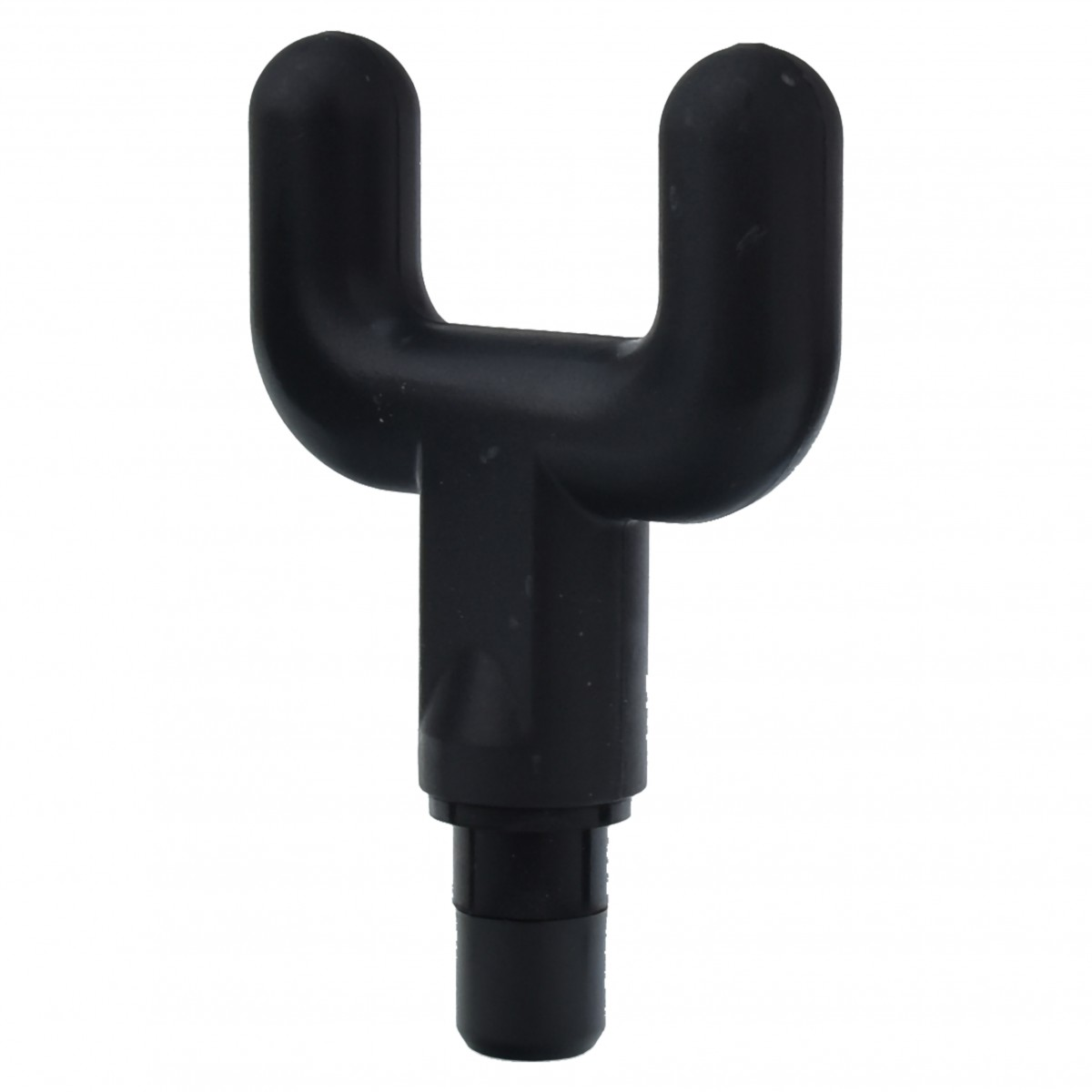 Un accesorio de pistola de masaje negro en forma de Y, diseñado para la terapia muscular.