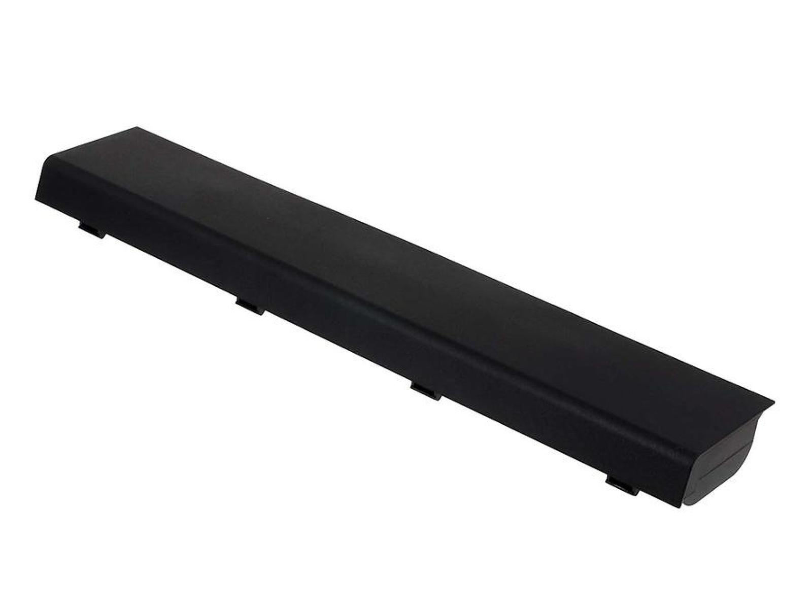 Batería negra de portátil. La batería tiene forma larga y rectangular.