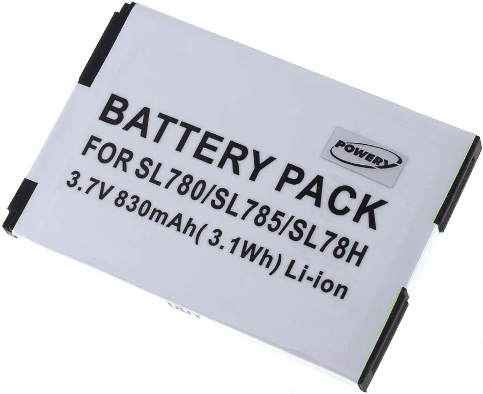 Weißes Batteriepack-Etikett mit schwarzem Text: Battery Pack. Für SL780/SL785/SL78H. Weißer Hintergrund.