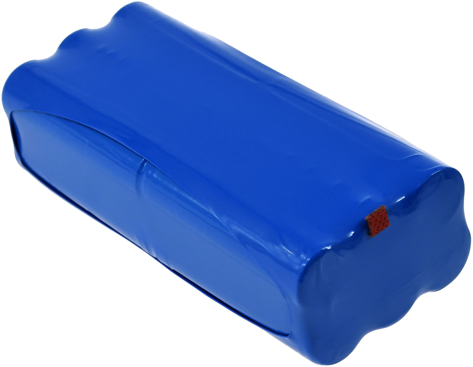 Blauer Akku. Der Akku ist in blauen Kunststoff eingewickelt.