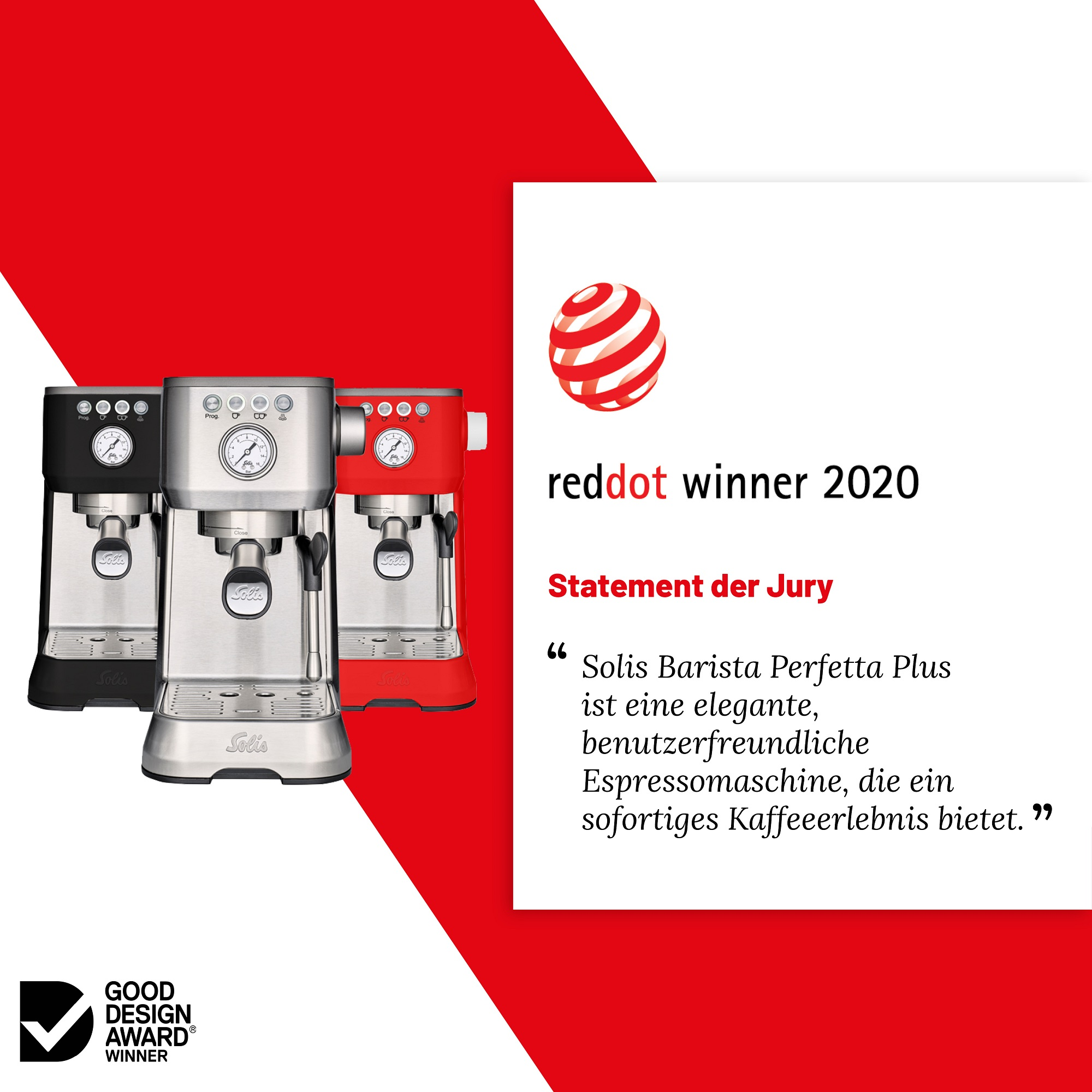 Perfetta Barista Rot Espressomaschine SOLIS | Milchaufschäumer OF SWITZERLAND 1170 Siebträgermaschine Plus |