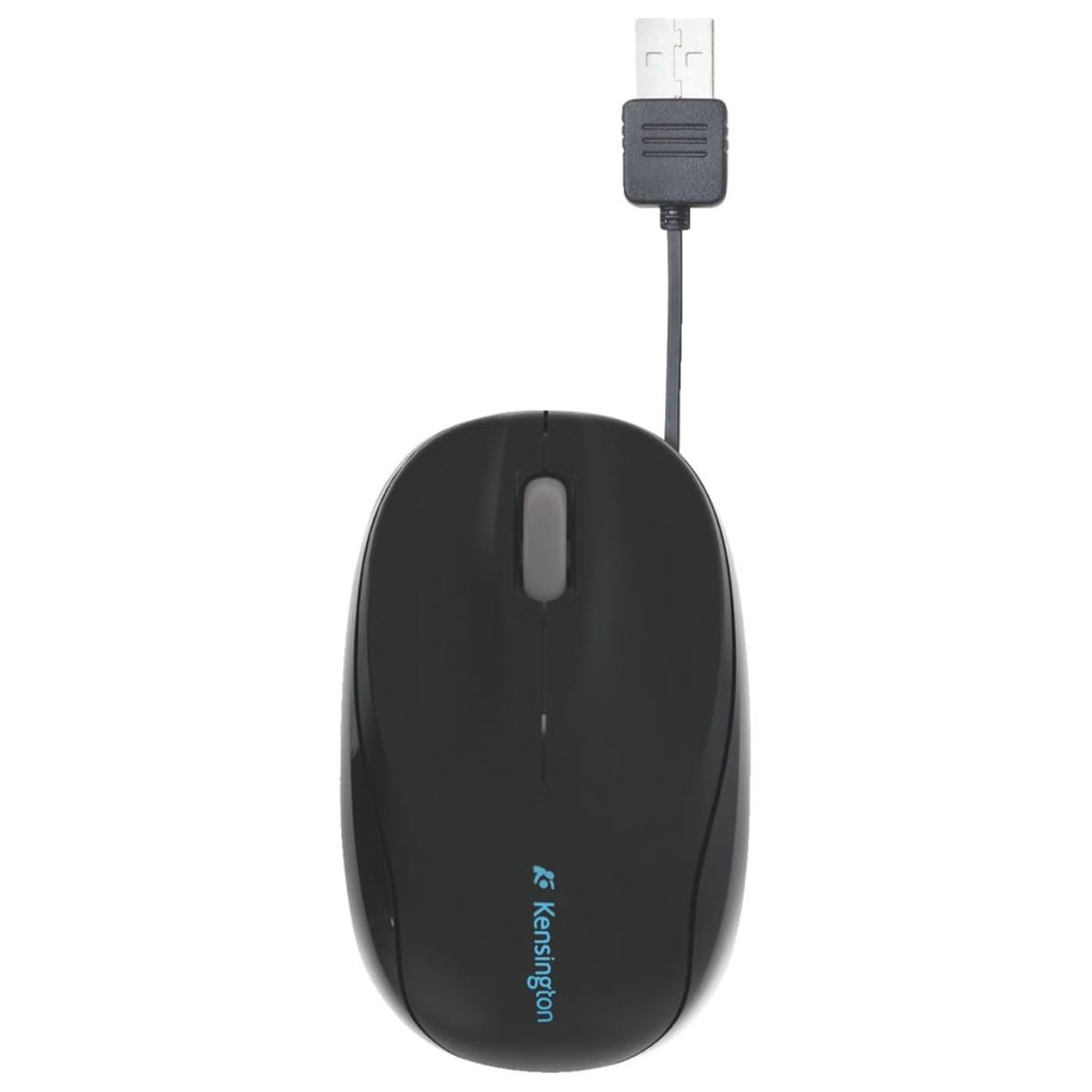 Black computer mouse with a USB cable.