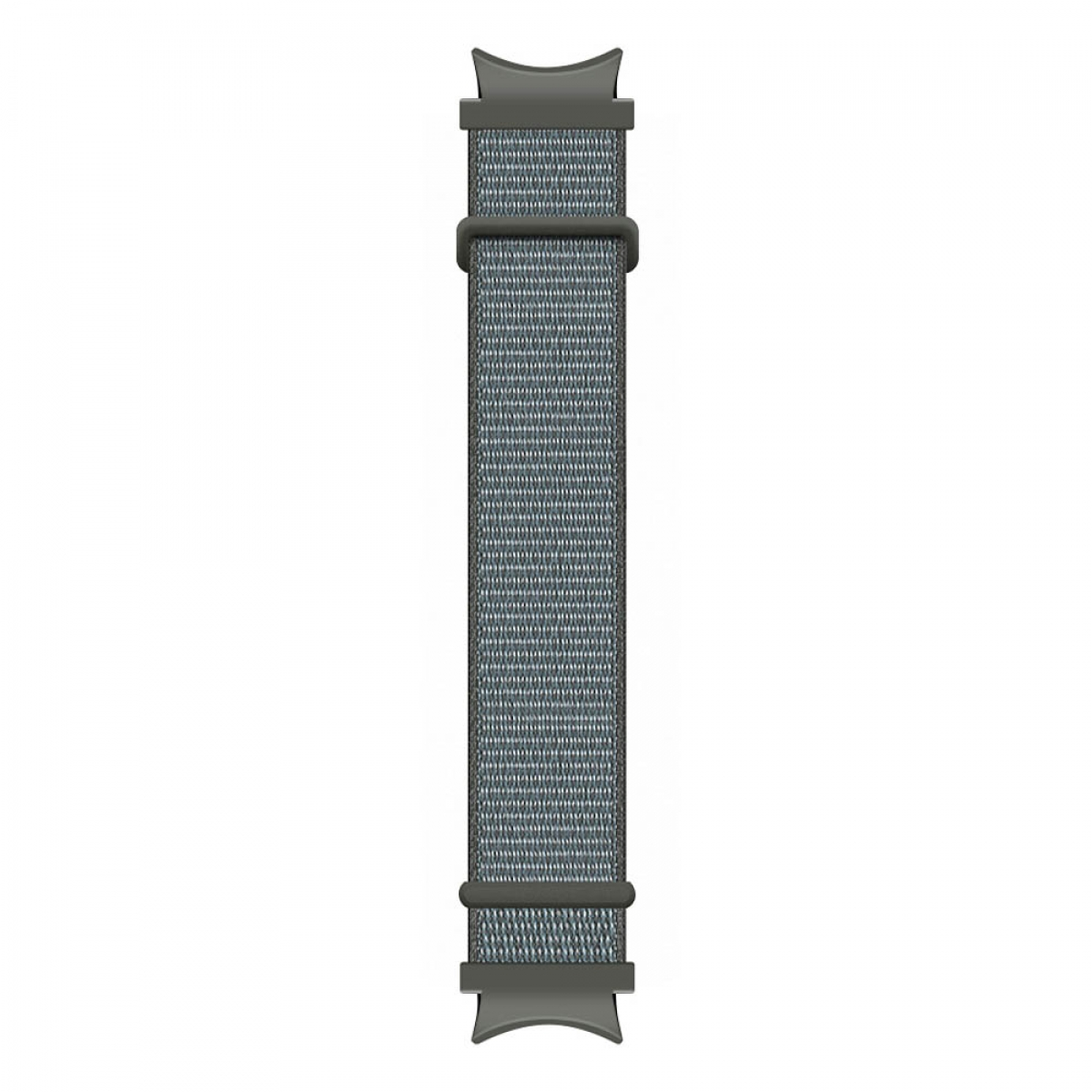 Graues Stoff-Armband. Das Armband befindet sich auf weißem Hintergrund.