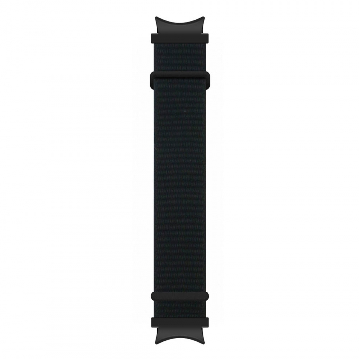 Schwarzes Armband mit sich wiederholendem Muster, auf weißem Hintergrund.