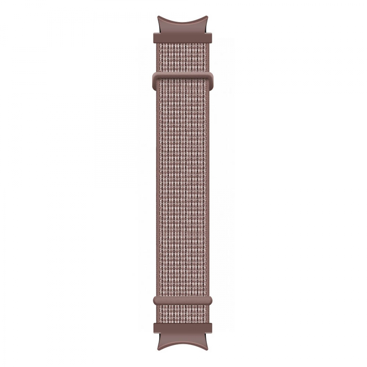 Ein braunes und rosa Uhrenarmband mit einem gewebten Muster.