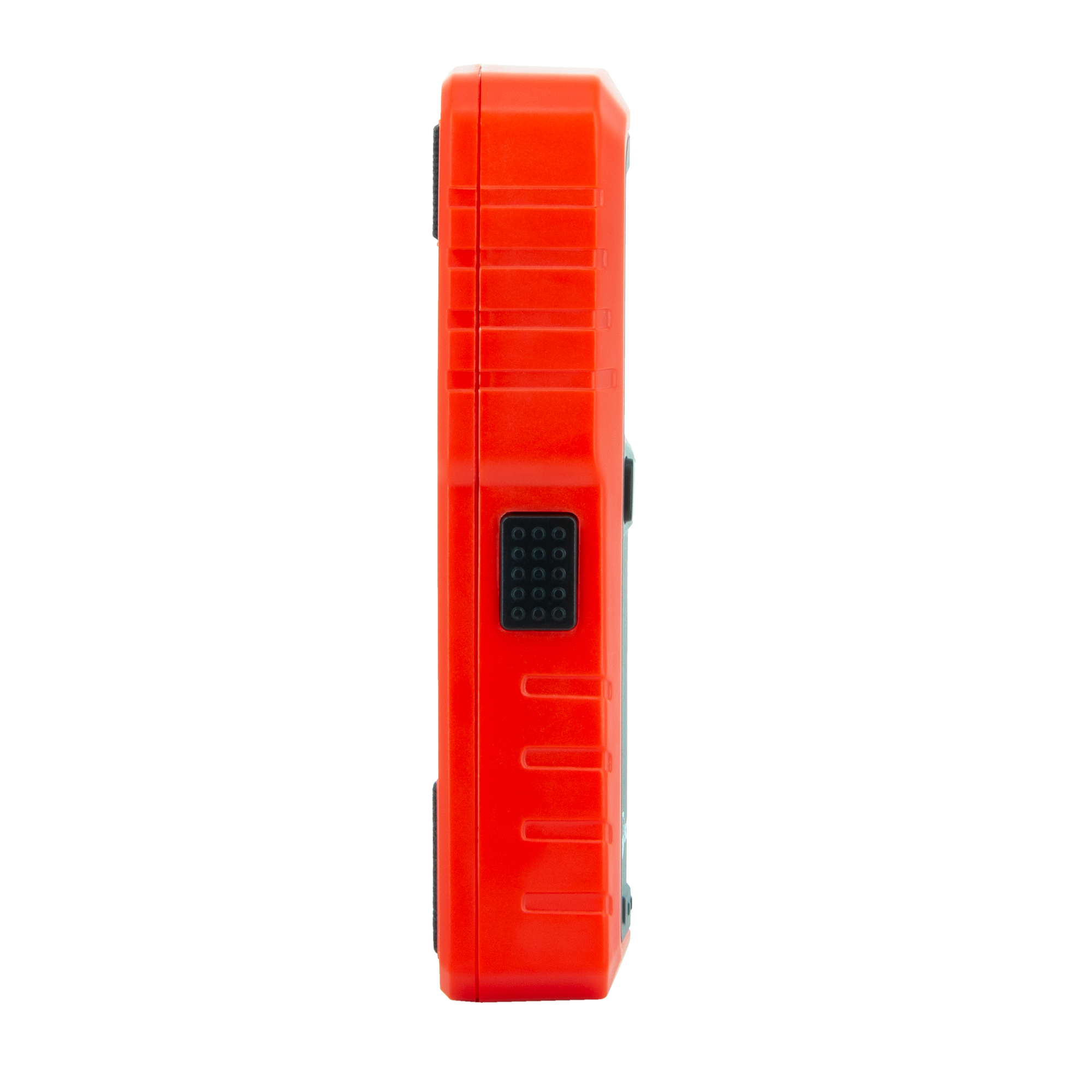 Ein orangefarbenes Gerät mit Display und Tasten. Isoliert auf Weiß.