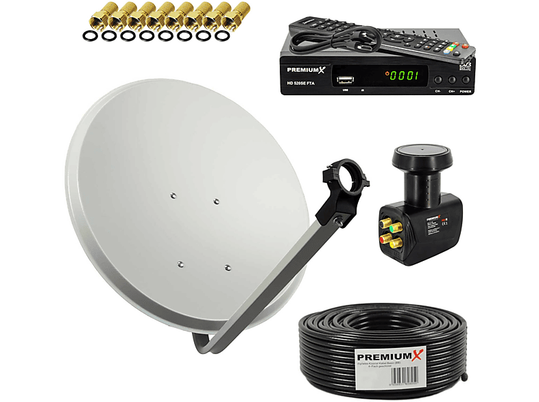 PREMIUMX SAT Anlage 60cm Antenne Quad LNB Kabel 50m Receiver Sat Anlage