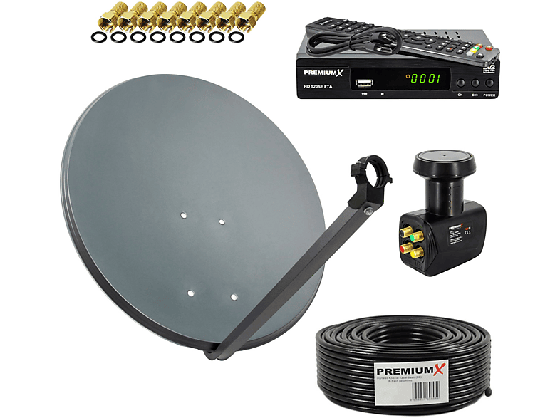 PREMIUMX SAT Anlage 60cm Antenne Quad LNB Kabel 50m Satelliten-Receiver ...