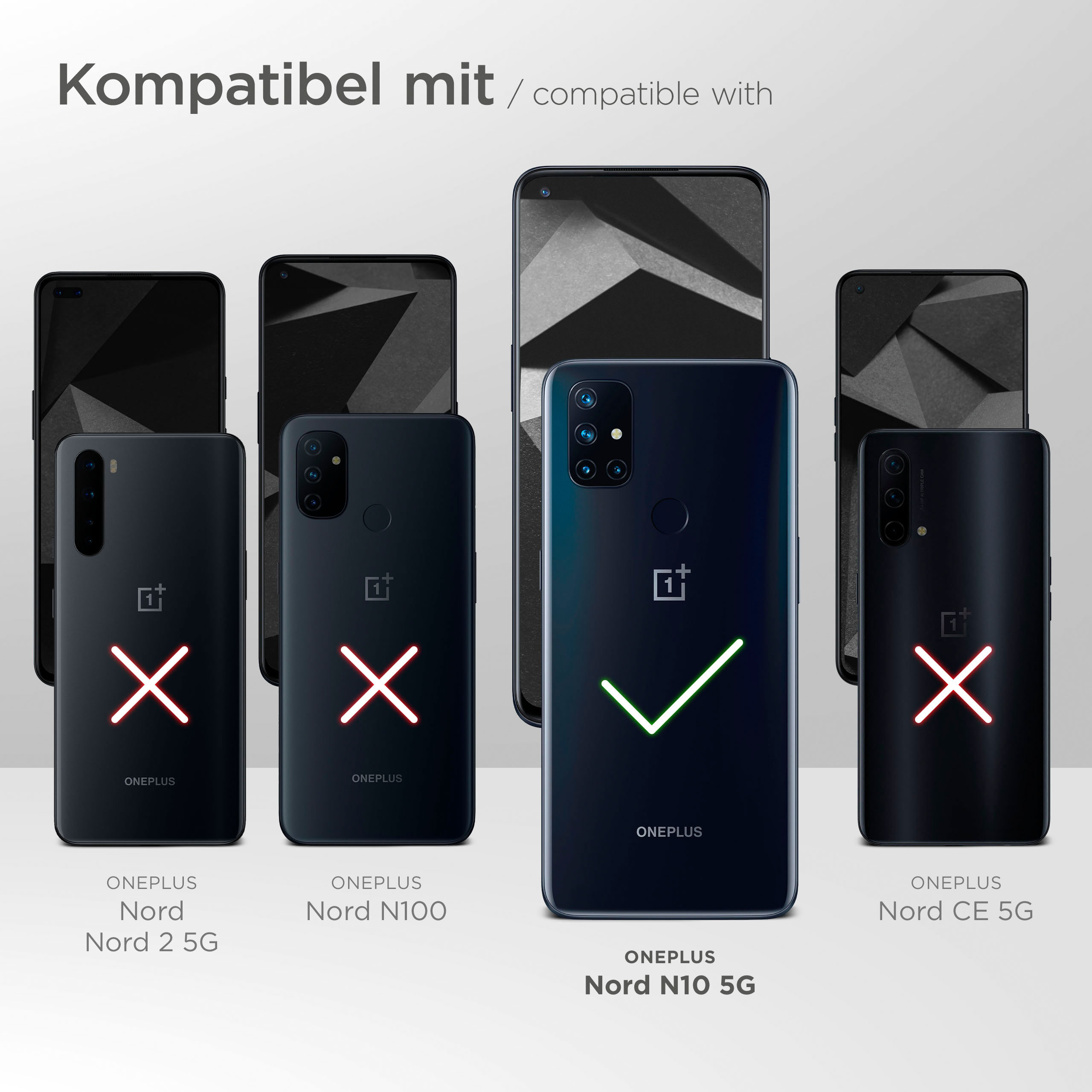 Handys mit Häkchen und Kreuzen, zeigen Kompatibilität, mit Text 'kompatibel mit' auf Deutsch.
