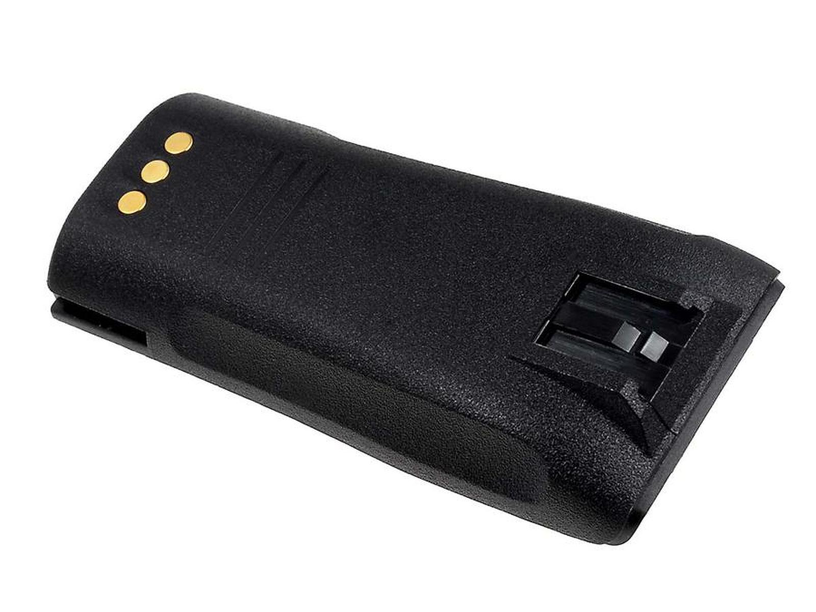 Una batería rectangular negra con tres puntos de contacto dorados.
