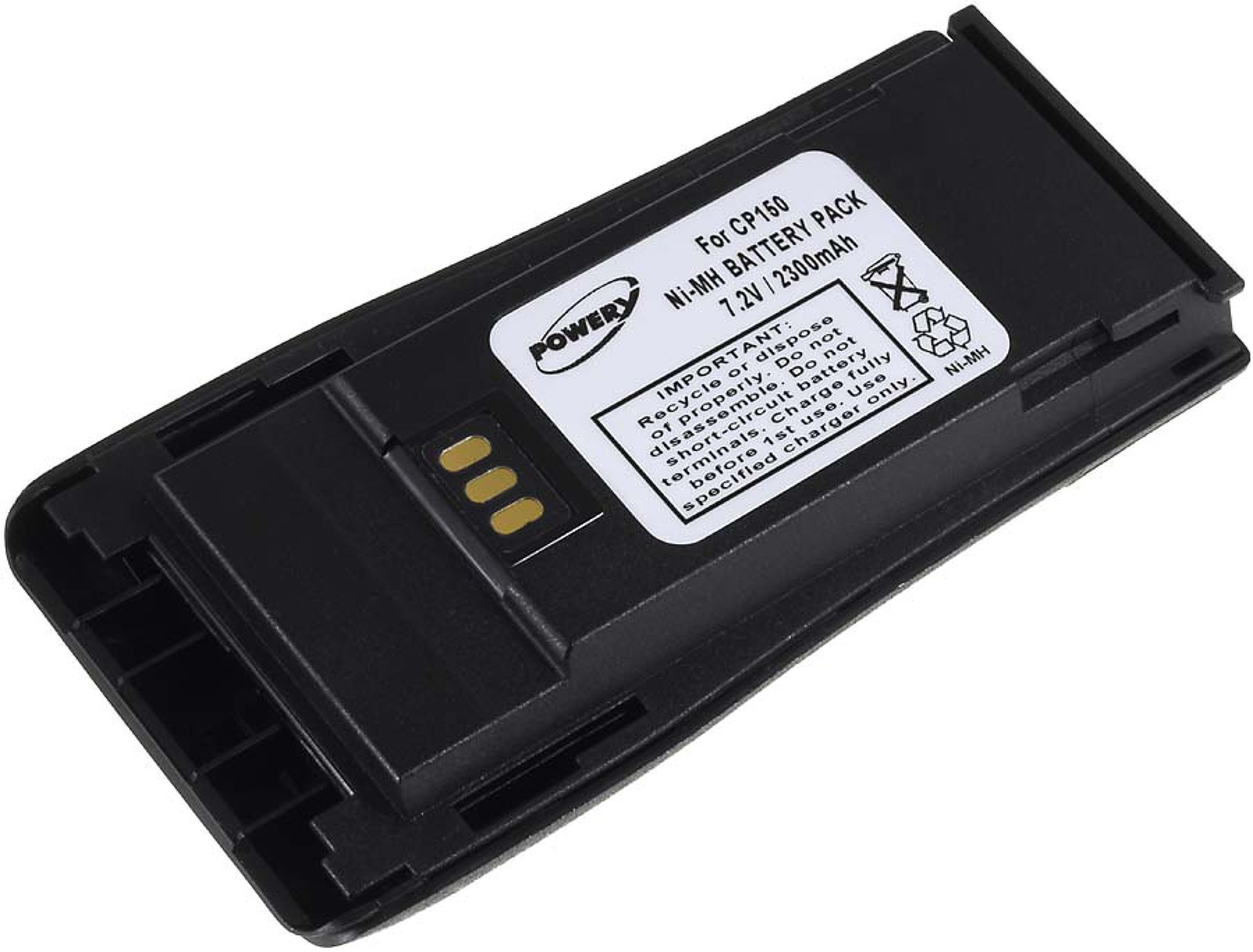 Paquete de batería negro con etiqueta. Texto: 'Ni-MH Battery Pack 7.2V'. Fondo blanco.