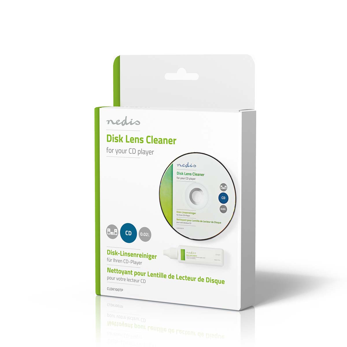 Confezione Nedis per pulitore lenti CD con CD e liquido.