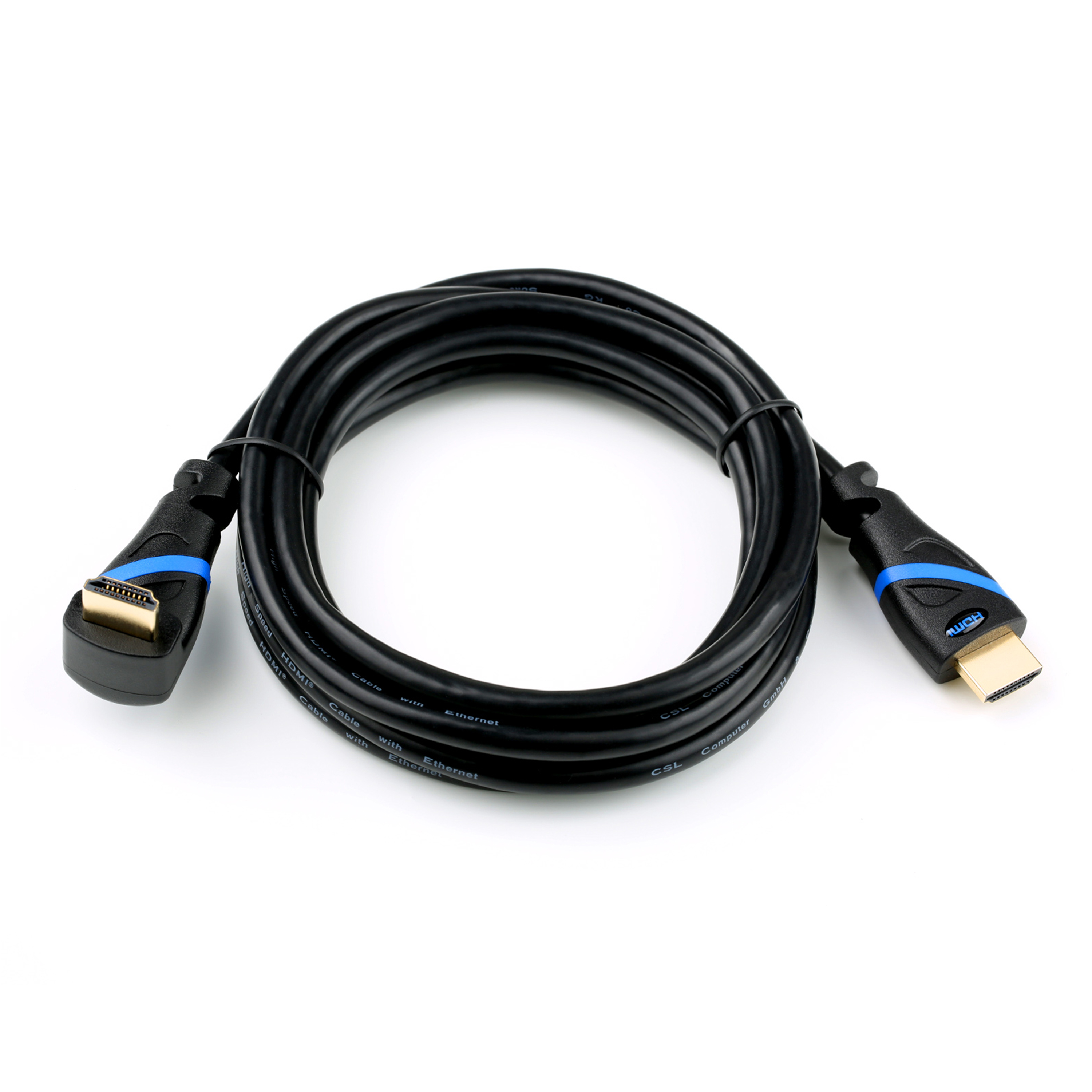 CSL HDMI Kabel, schwarz/blau gewinkelt, Kabel, 2.0 3 m HDMI