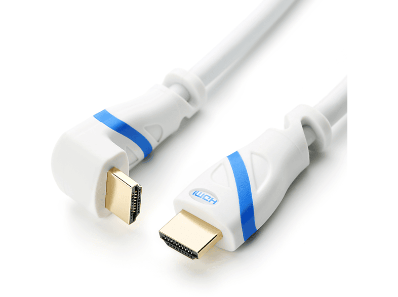 CSL HDMI HDMI weiß/blau 3m gewinkelt, Kabel, 2.0 Kabel
