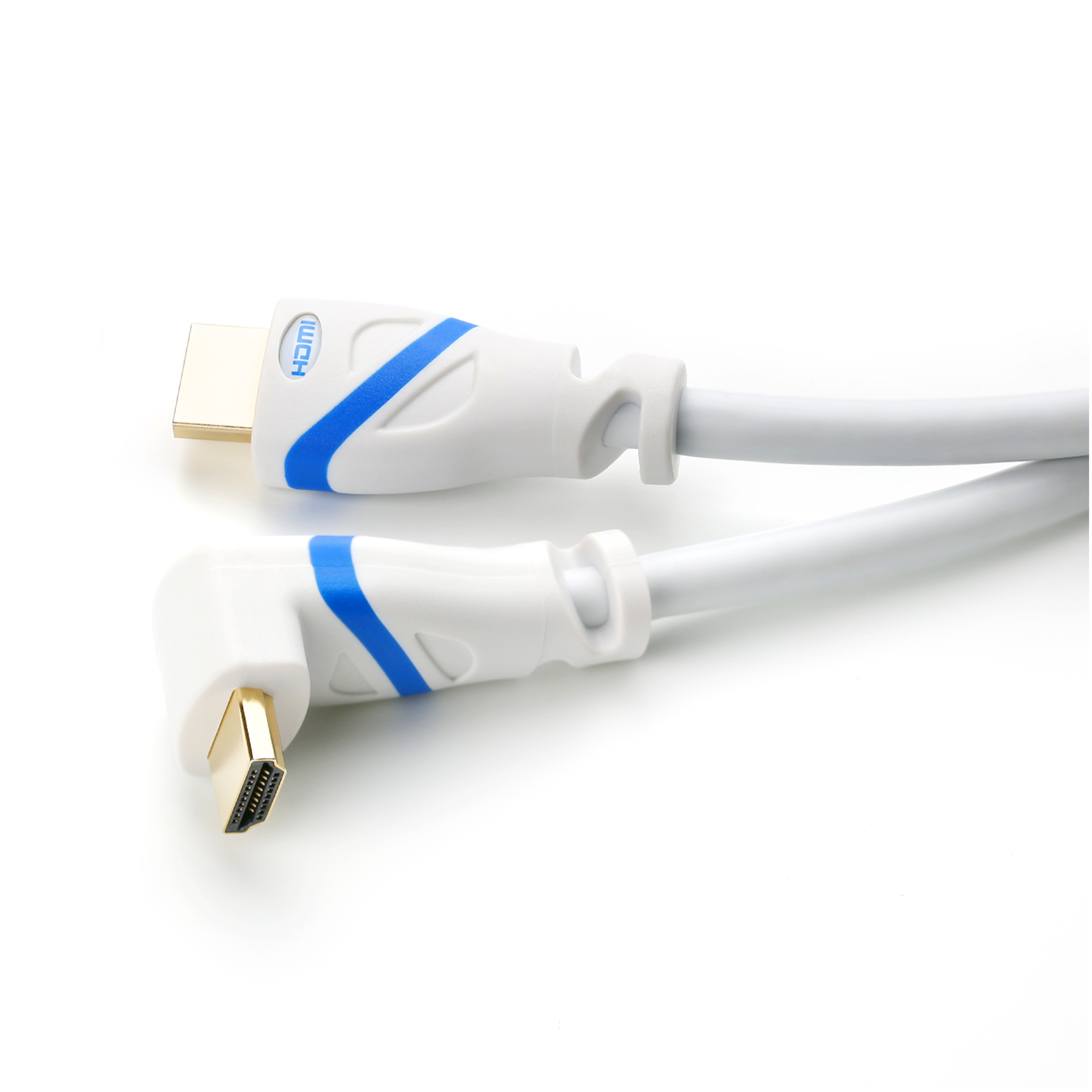 HDMI Kabel, Kabel, gewinkelt, CSL 7,5m weiß/blau 2.0 HDMI