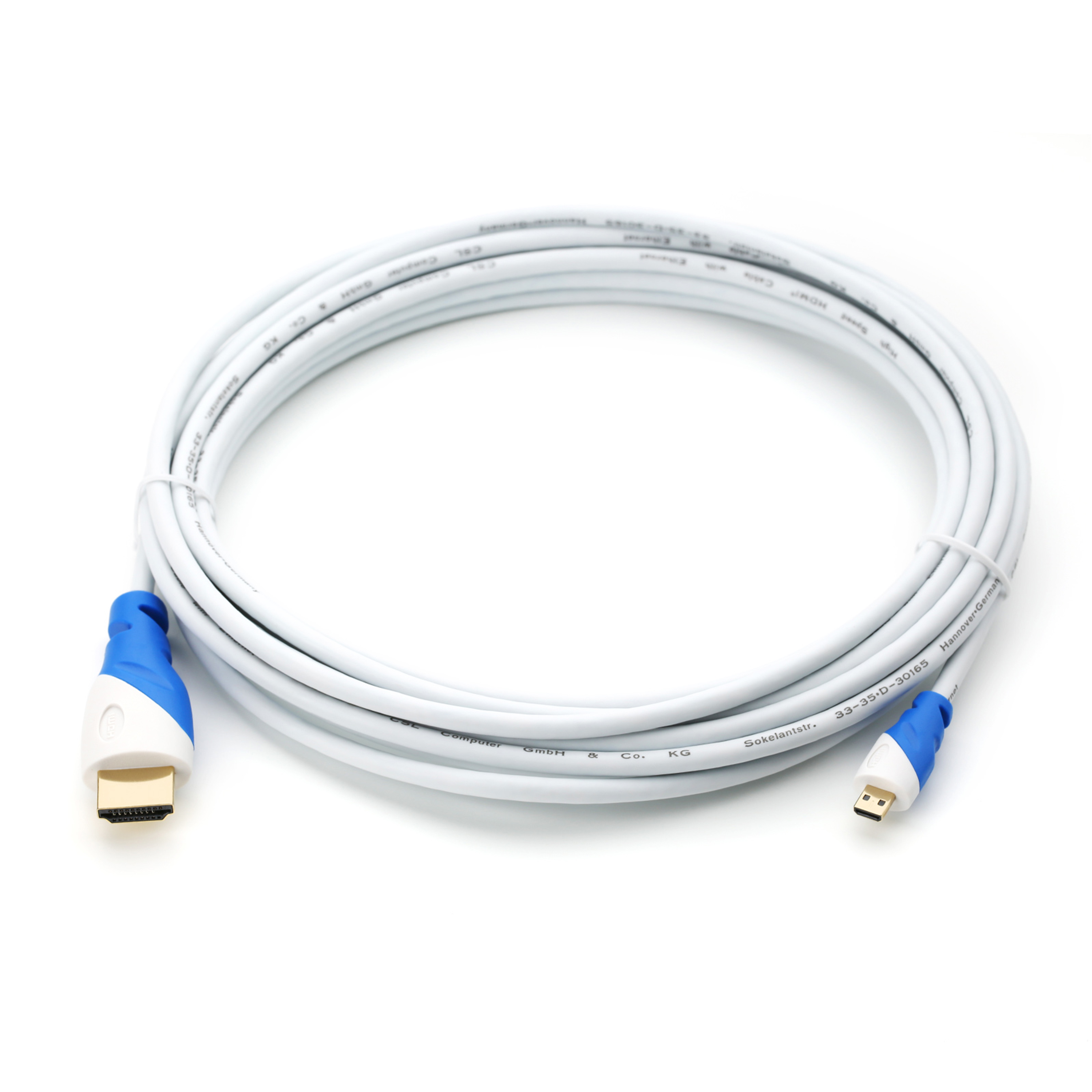 CSL HDMI 2.0 Kabel, gewinkelt, Kabel, HDMI 2m weiß/blau