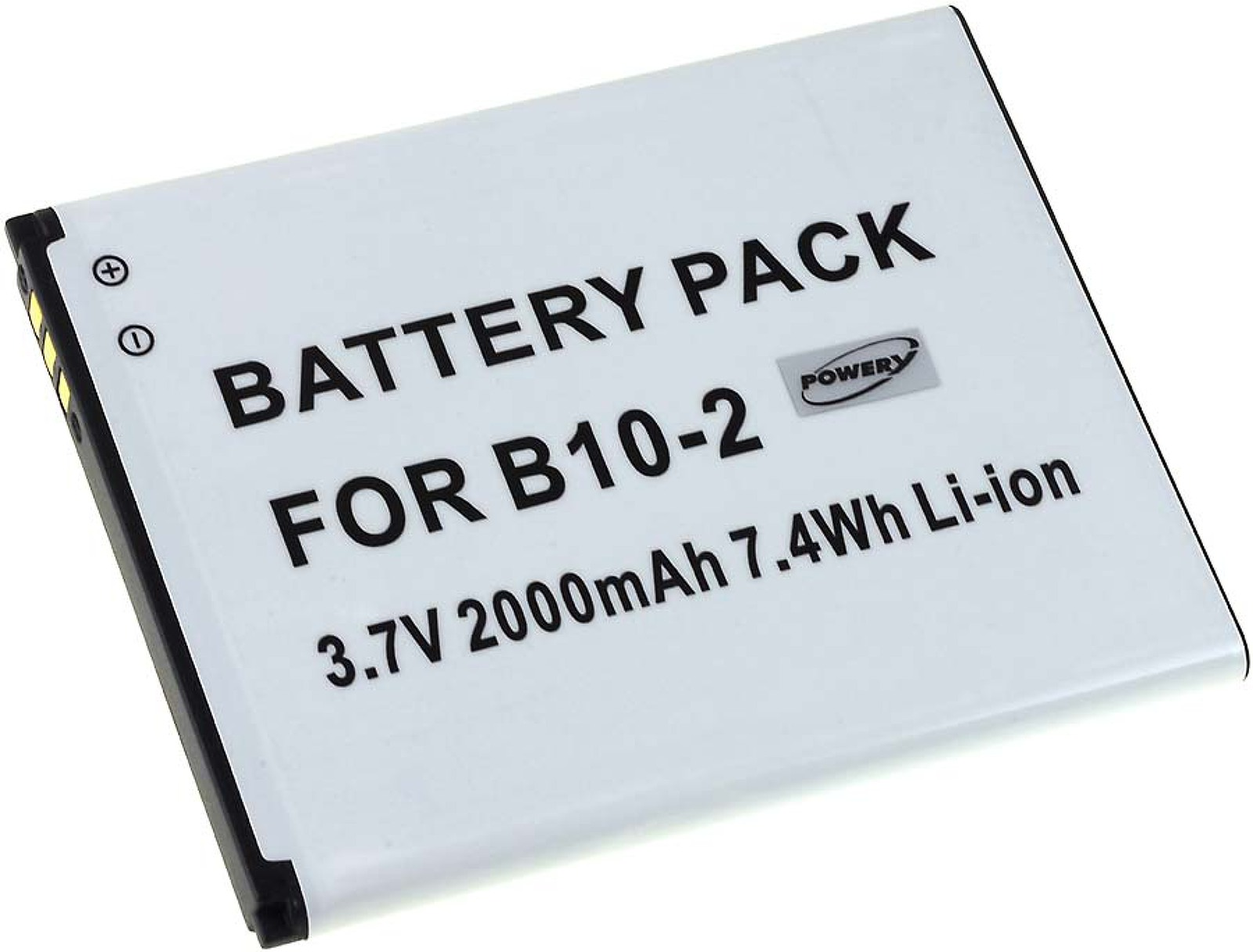 Una batería blanca con texto negro: Battery Pack For B10-2. 3.7V 2000mAh 7.4Wh Li-ion.