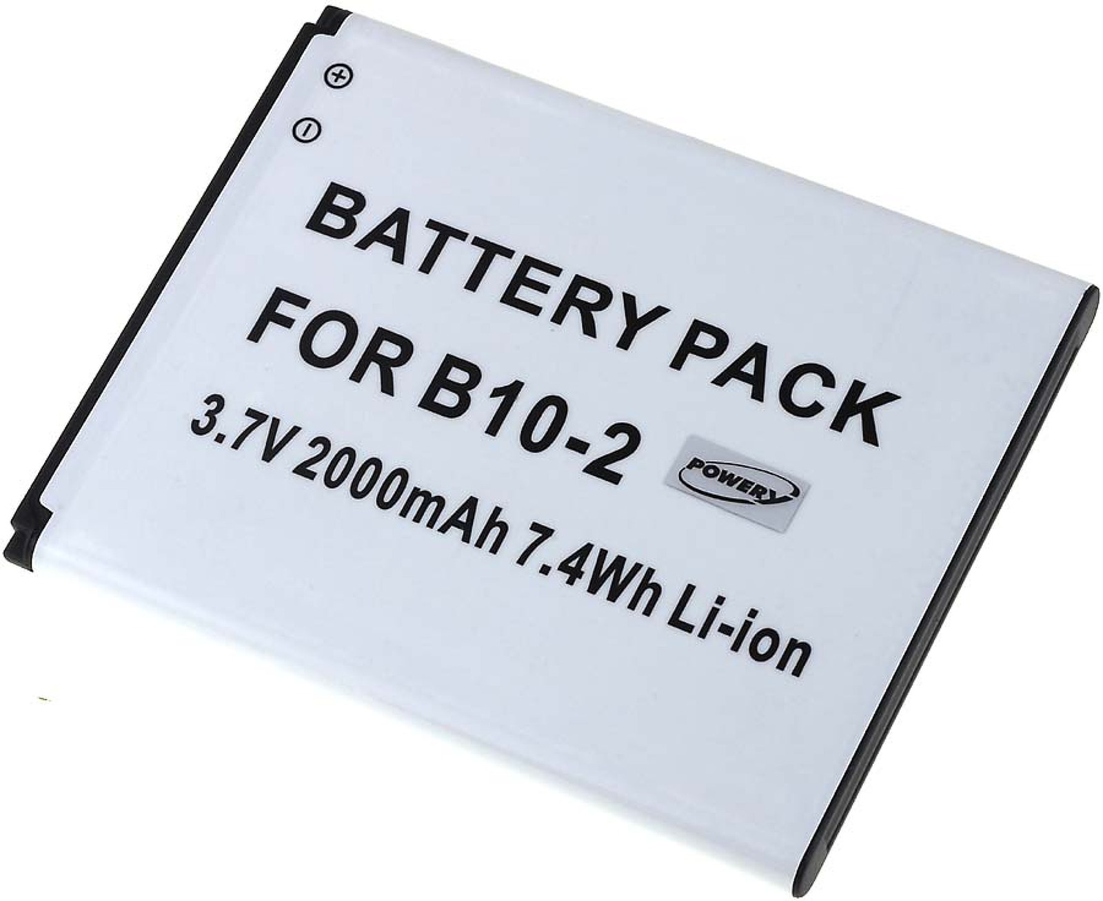 Batería blanca con texto negro. 'Battery Pack For B10-2 3.7V 2000mAh 7.4Wh Li-ion'.