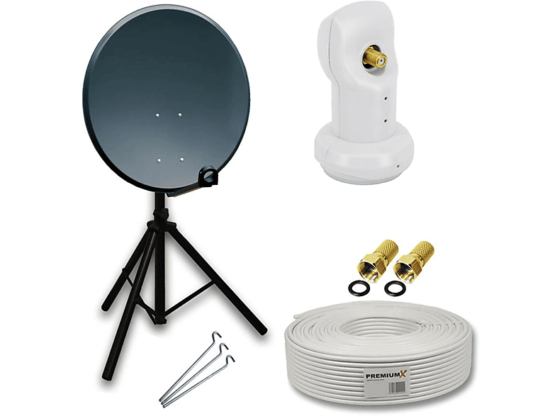 F-Stecker (80 LNB Single cm, PREMIUMX SAT Stativ ALU Kabel Anlage LNB) 80cm Anlage Camping Antenne Sat