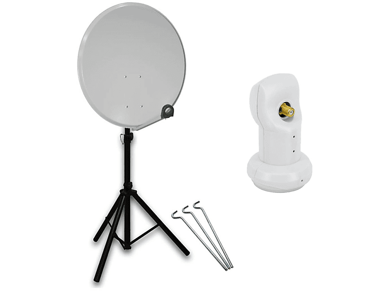 PREMIUMX Camping SAT Anlage 60cm Alu Antenne Single LNB Dreibein-Stativ Sat Anlage (60 cm, Single LNB) | Satellitenanlagen Single