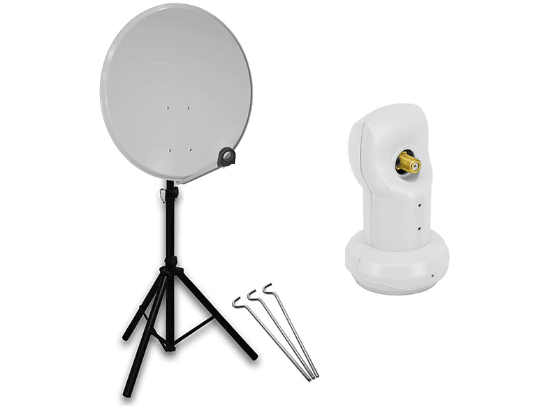 (45 45cm SAT Single Hellgrau cm, Stativ Anlage Single LNB) LNB Antenne PREMIUMX Anlage Sat mobile Camping