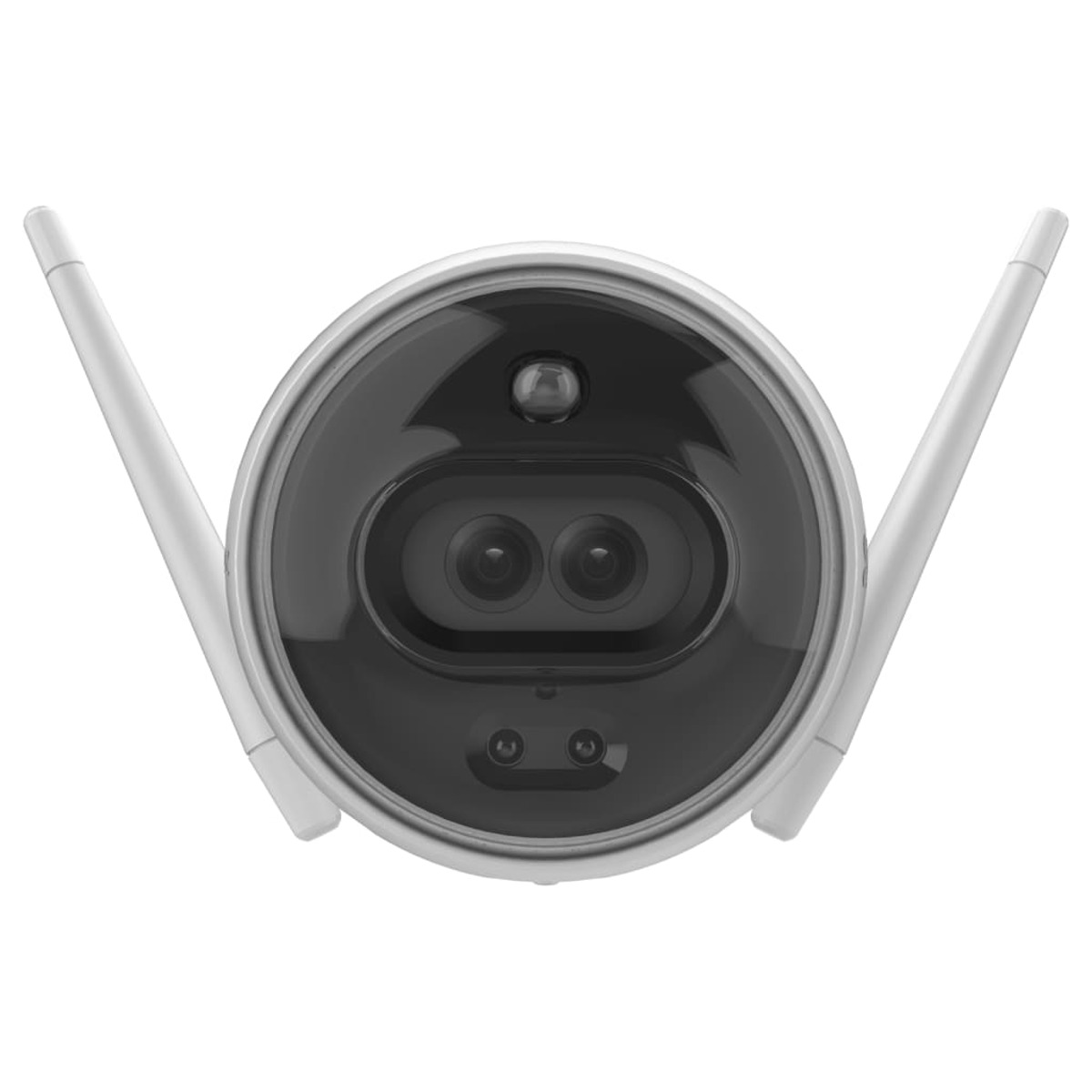 Un primo piano di una telecamera di sicurezza con due antenne.