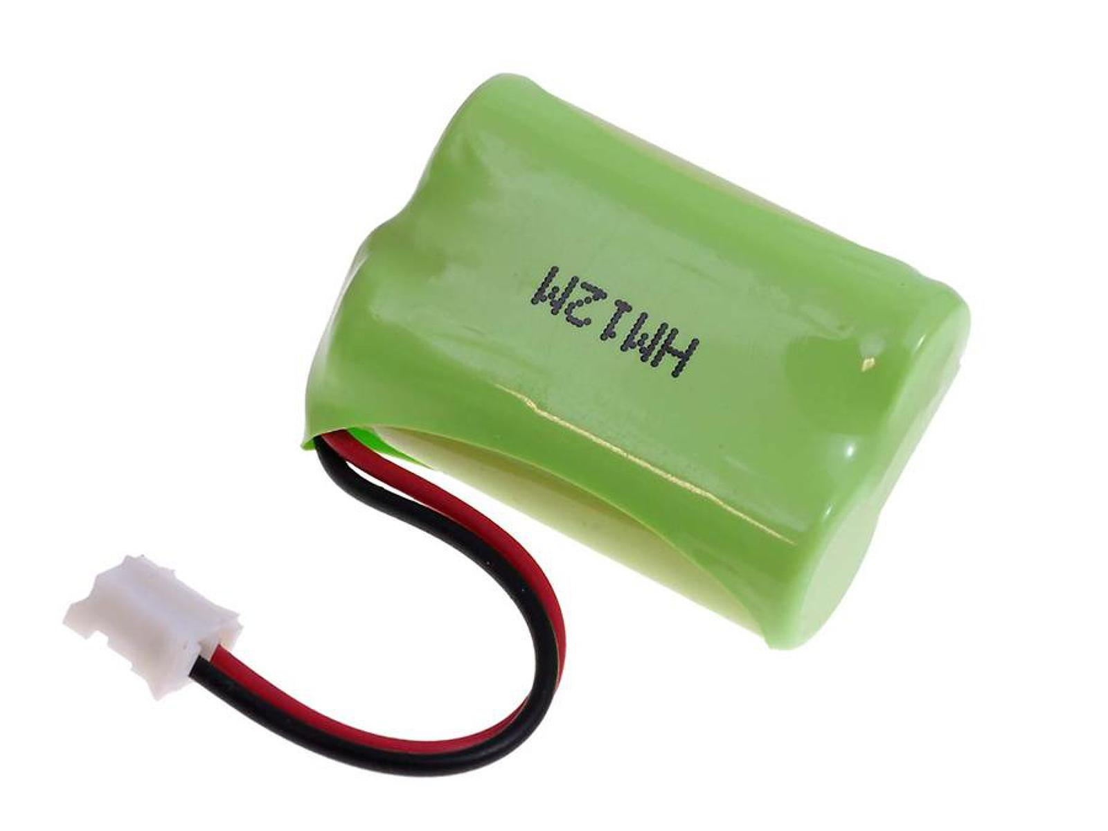Una batería cilíndrica verde con un conector blanco y cables negro y rojo adjuntos.