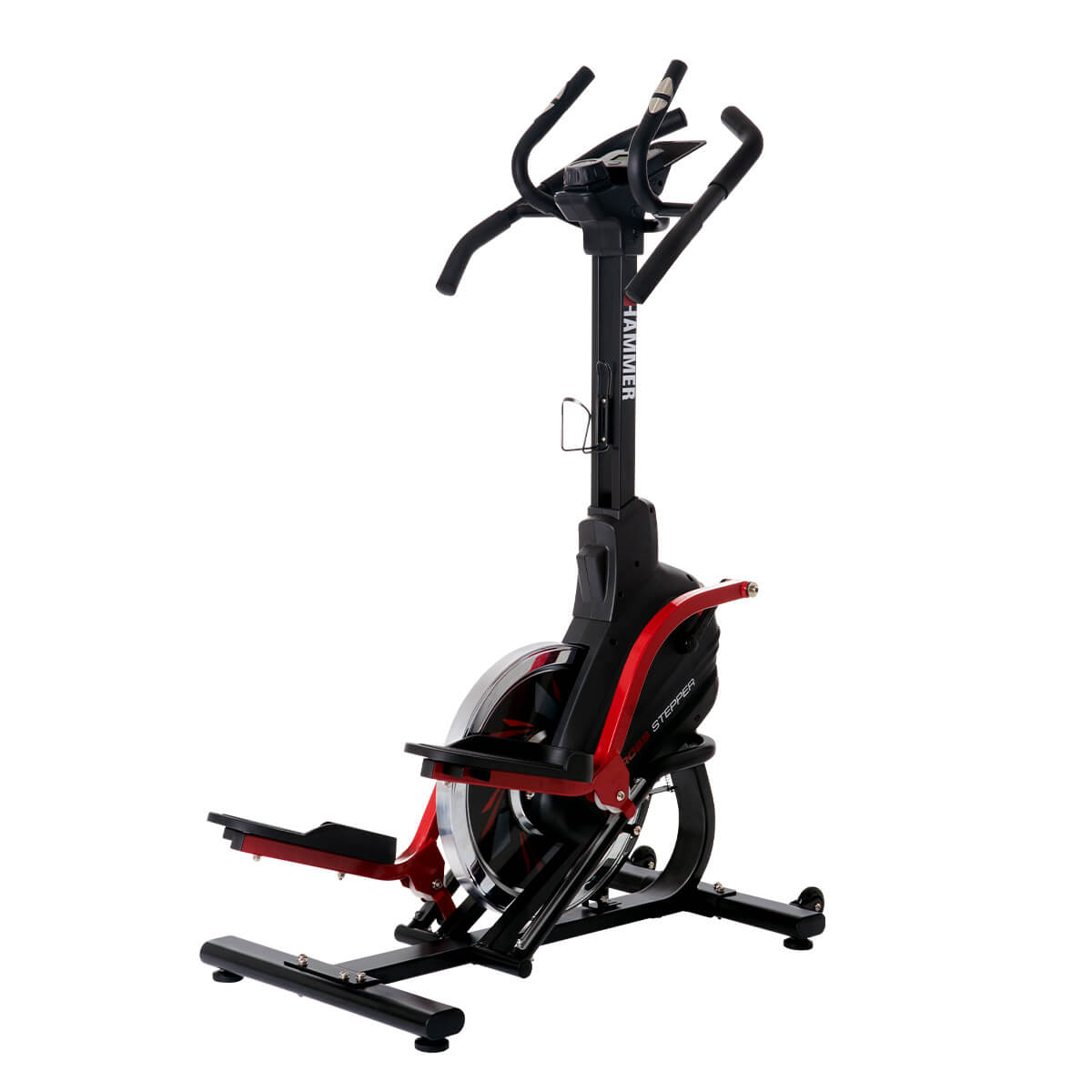 Eine schwarz-rote HAMMER Stepper-Maschine mit Griffen und Pedalen.